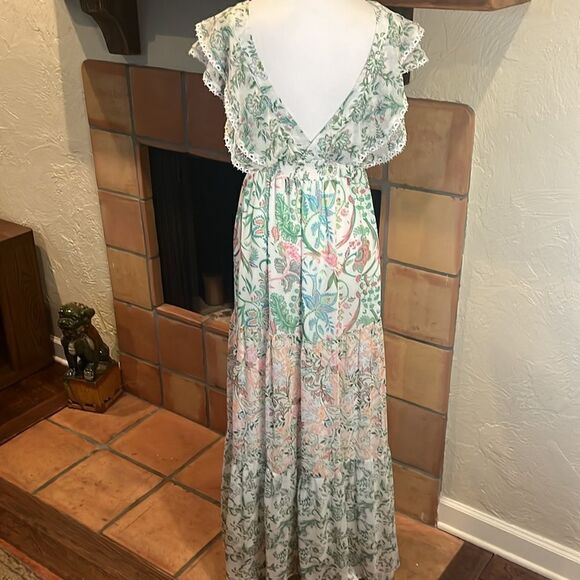 House Of Harlow 1960 x Revolve Tiered Ruffle Paisley Maxi Dress, size LARGE - Picture 6 of 14